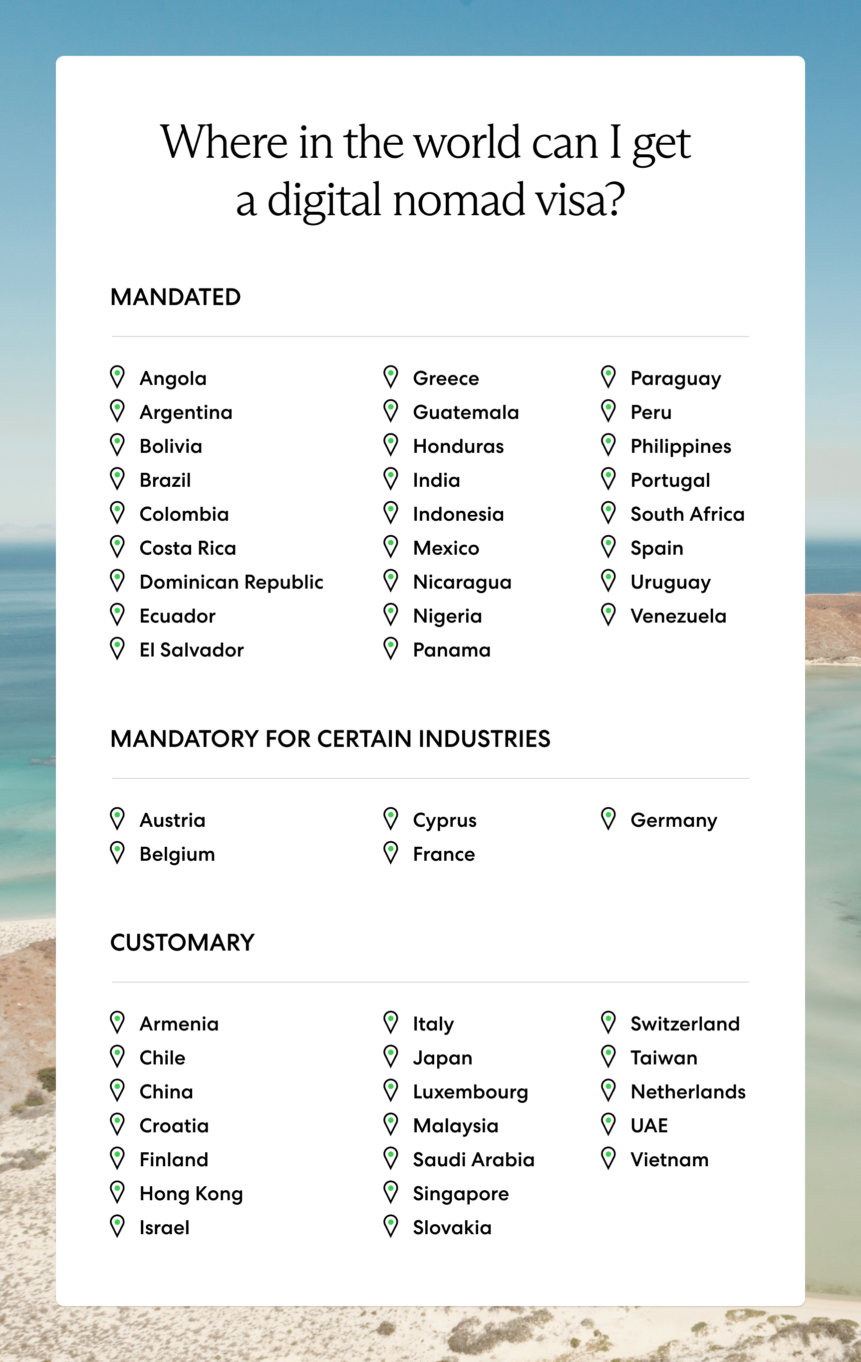 Infographic listing which countries require or recommend that employers provide 13th-month pay to local employees
