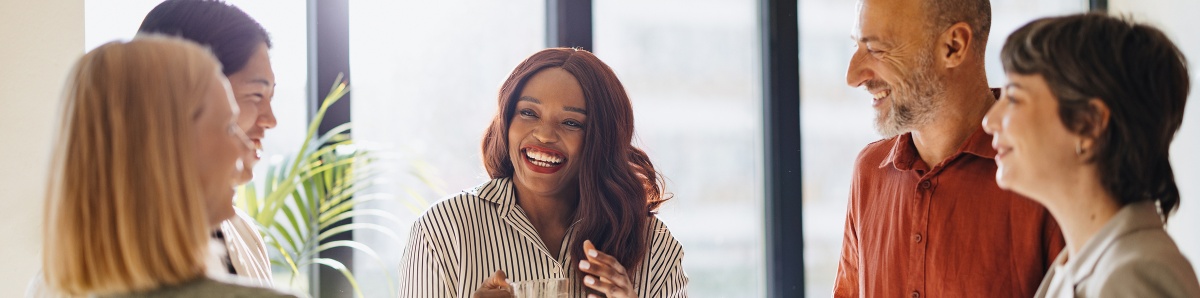 Woman and man talking and smiling 
