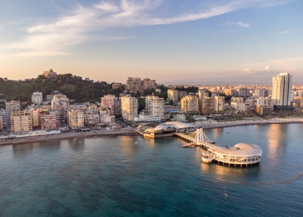 Aerial view from the ocean of Durres Albania's seafront