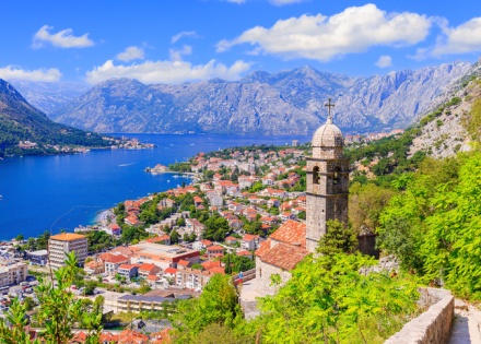 Kotor Bay and old town from Lovcen Mountain in Montenegro