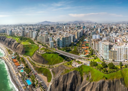 Aerial view of Lima Peru on cliffs overlooking the ocean