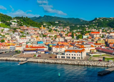 Aerial view of Roseau Dominica from the sea