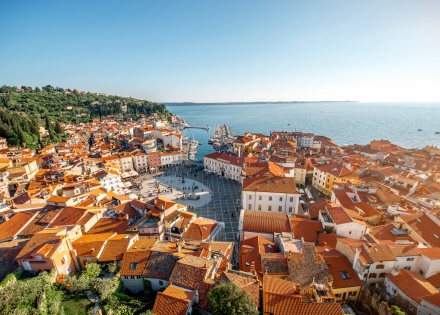 Aerial view of Piran, Slovenia on the Adriatic