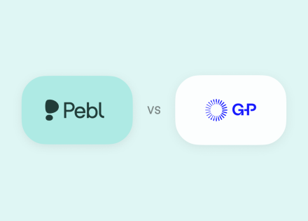 Chat bubbles Pebl vs. Globalization Partners with company logos in each.