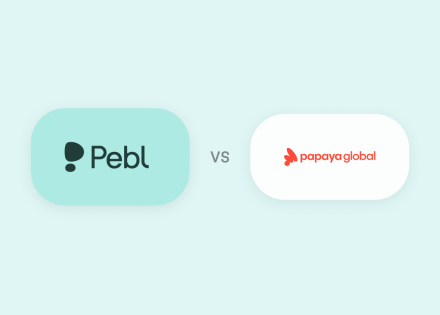 Chat bubbles Pebl vs. Papaya Global with company logos in each.