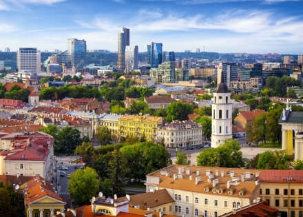 View of Vilnius’s skyline from the old town in Lithuania