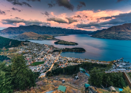 Sunset over Queenstown New Zealand facing Lake Wapatipu