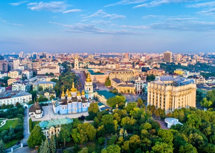 Aerial view of Kyiv, Ukraine and St Michael Monastery