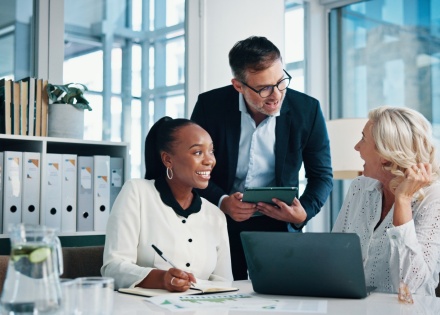 Global HR team discussing workplace monitoring for remote employees