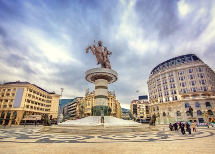 Alexander the Great statue in the center of Skopje, Macedonia