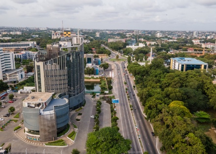 Aerial view of a boulevard in Accra, Ghana.