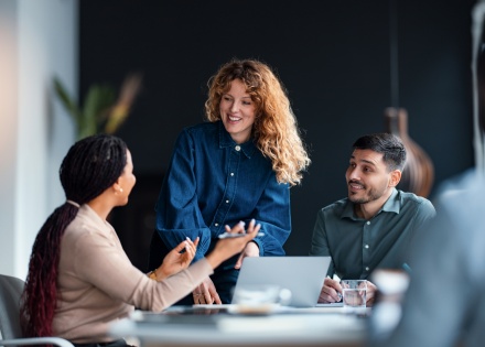 Business professionals in the British Virgin Islands collaborating before a meeting