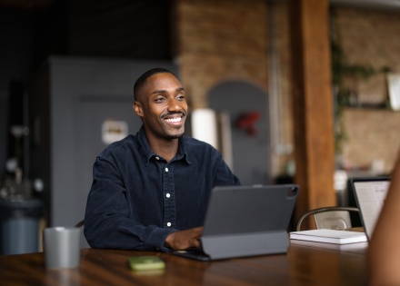 Businessman working on a touchpad in the office in Congo