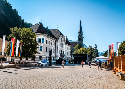 Buildings around St. Florin Cathedral in Vaduz Liechtenstein