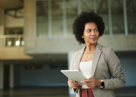 Businesswoman working on touchpad in the office in Chad