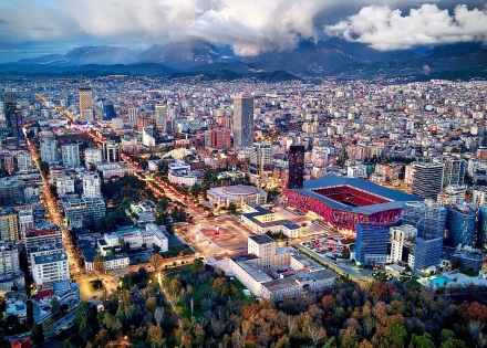 Aerial photo of Mother Tesea Square in Tirana