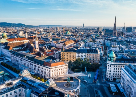 Aerial view of Vienna Austria in the sunrise