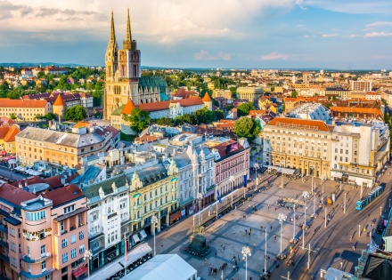 Aerial view at old city center of the capital of Croatia Zagreb