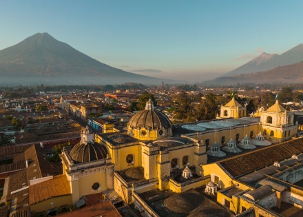 Aerial view of Antigua at sunrise