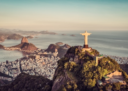 Aerial view of Botafogo Bay and Sugar Load Mountain in Rio de Janeiro Brazil