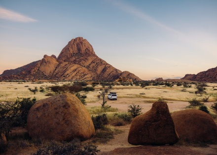 Panoramic view of stunning Skitzkoppe at dusk in Namibia