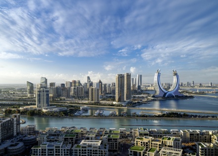 Cityscape with Crescent Tower in Fairmont Doha