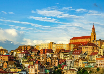 Panoramic view of downtown Antananarivo at sunset in Madagascar