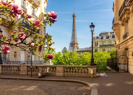 Eiffel Tower and streets of Paris, France, during springtime