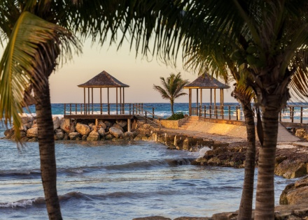 Gazebos at the end of a dock in Jamaica