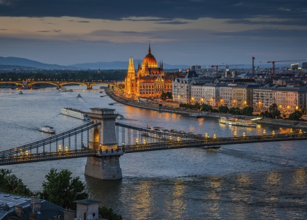 Hungarian Parliament building and Chain Bridge in Budapest