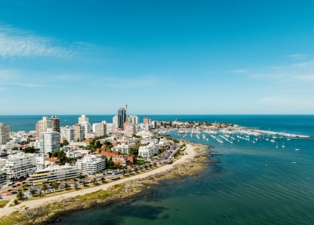 Aerial view of Punta Del Este, Uruguay, and the Atlantic Ocean