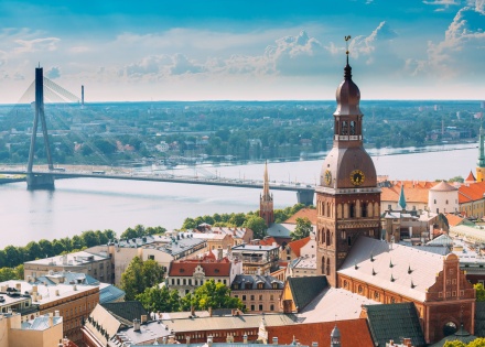 Riga Dome Cathedral with River in Latvia