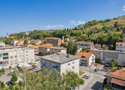 Panoramic view of a small Slovenian village in the hills