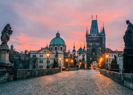 Sunset at Charles Bridge in Prague