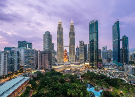 Panoramic view of Kuala Lumpur’s skyline and parks in Malaysia