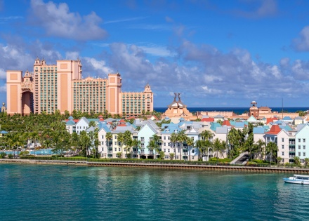 Panoramic view of Paradise Island Bahamas from the sea
