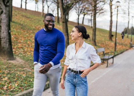 Couple on a walk in a park enjoying Botswana’s public holidays