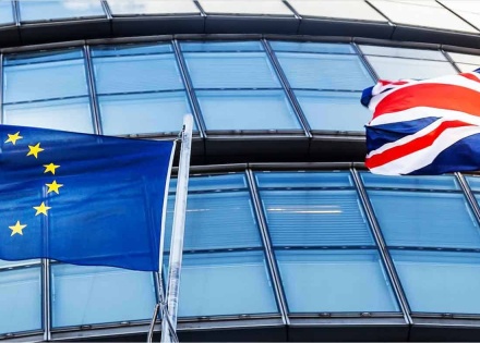 Flags from the United Kingdom and the European Union