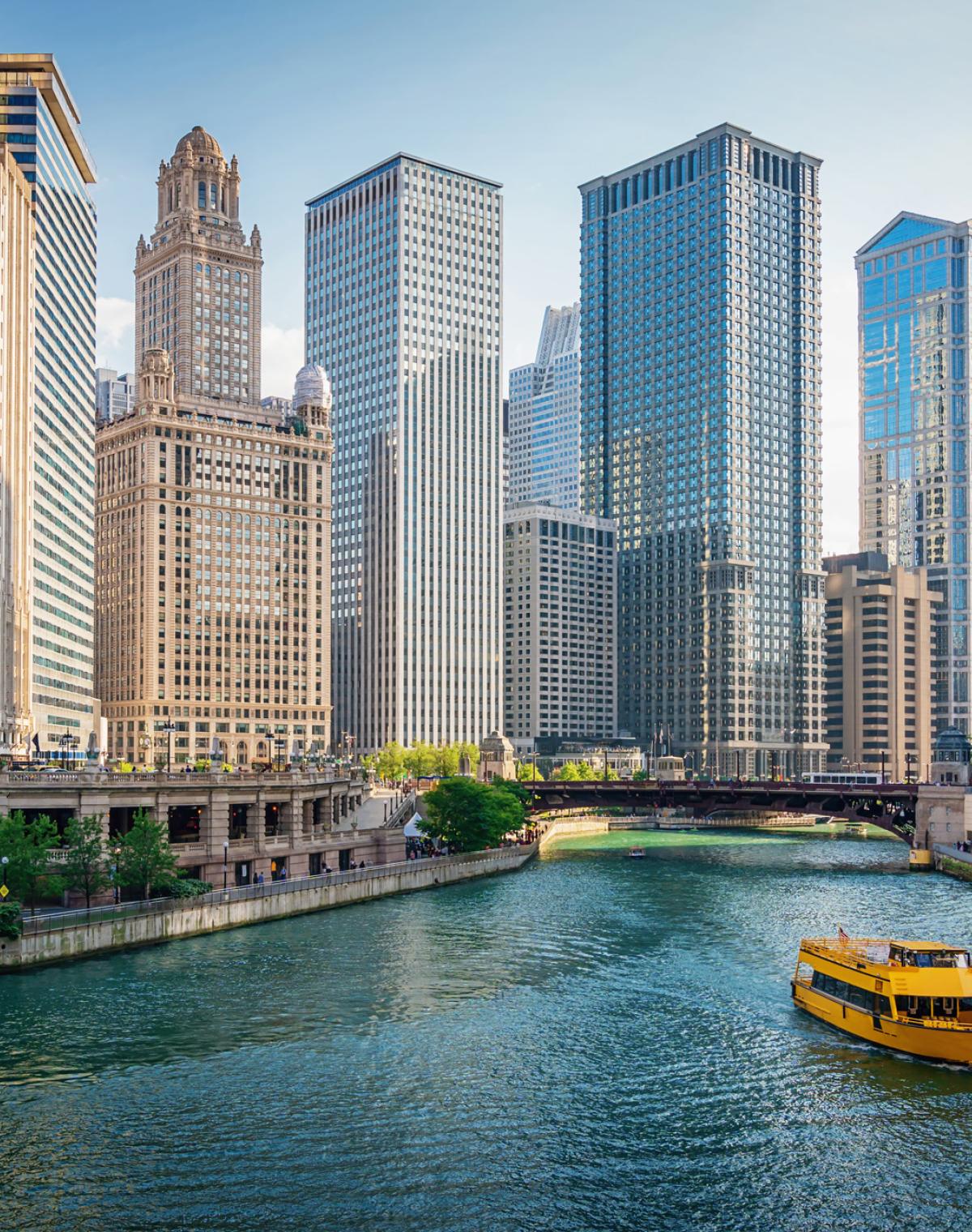 Hire in Chicago with an EOR: Chicago River Cityscape in Summer.