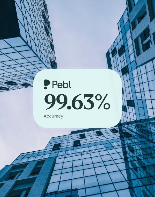 Chat bubble stating that Pebl has 99.63% accuracy when pricing quotes.