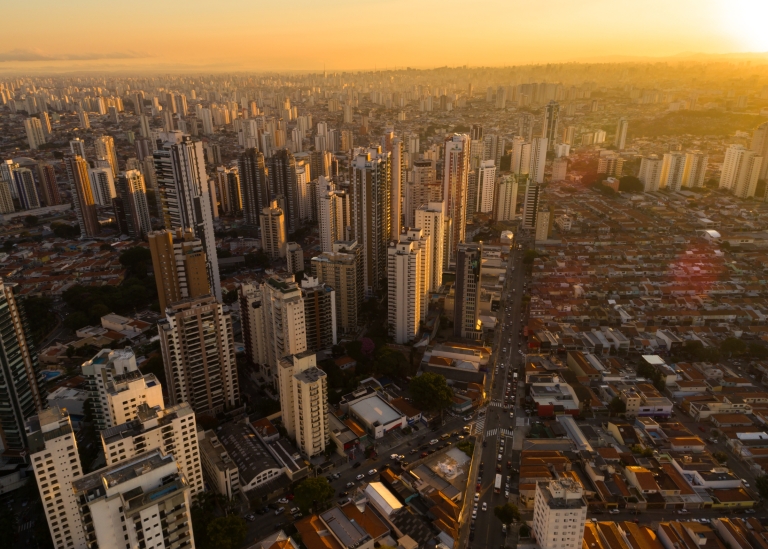 Sao Paulo, Brazil city skyline at sunrise.
