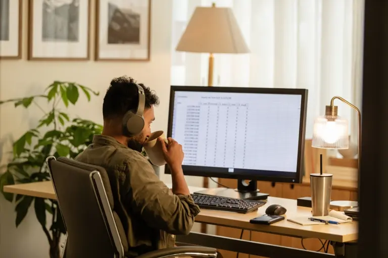 Man-working-in-home-office-sips-coffee-while-reviewing-spreadsheet .jpg