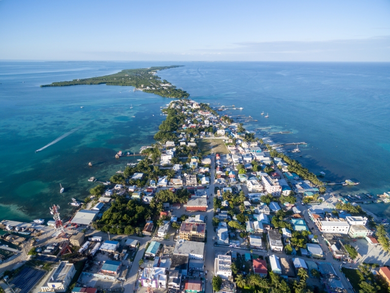 Aerial view of Caye Caulker Island in Belize