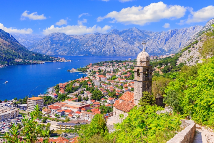 Kotor Bay and old town from Lovcen Mountain in Montenegro