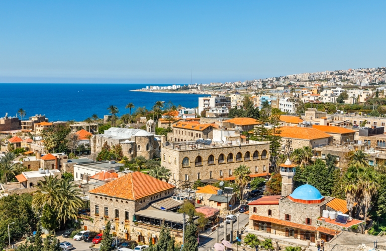 Aerial view of Biblos Lebanon and the Mediterranean beyond it