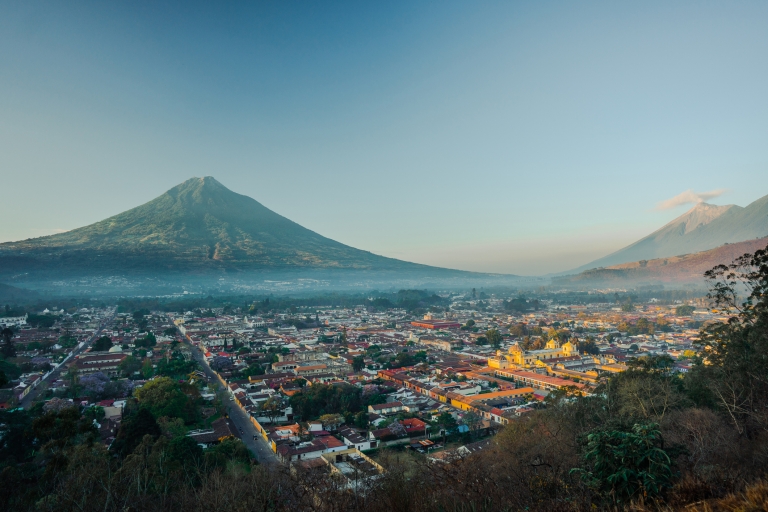 View of Agua volcano towering over Antigua Guatemala