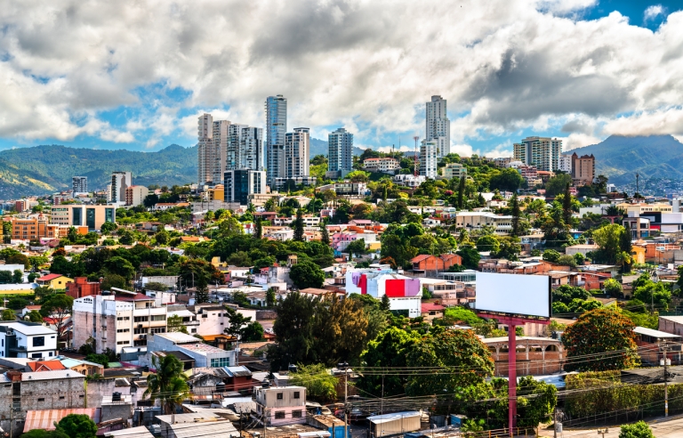 Tegucigalpa Honduras skyline viewed from a neighboring hill