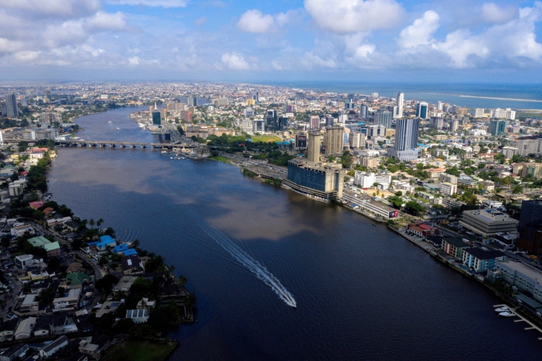 Aerial view of the Lagos Lagoon in Lagos Nigeria