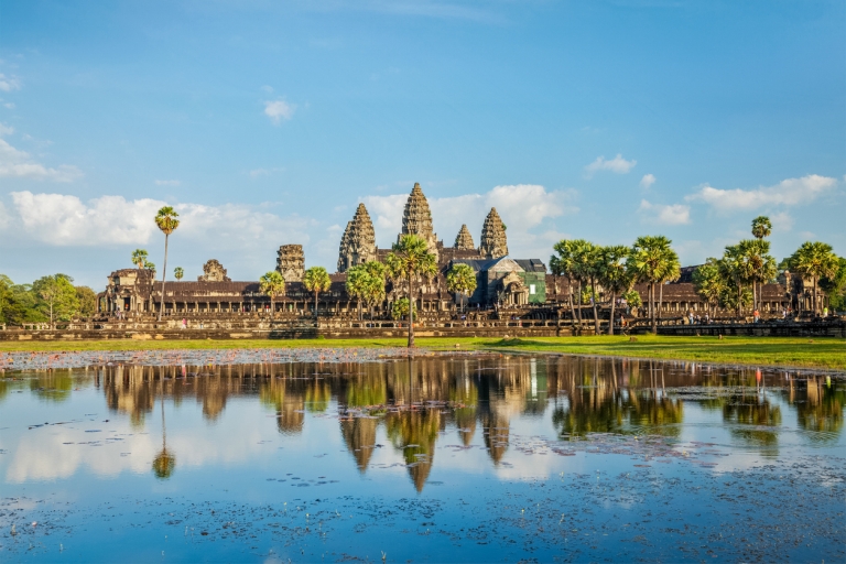 Angkor Wat from across a lake in Siem Reap, Cambodia