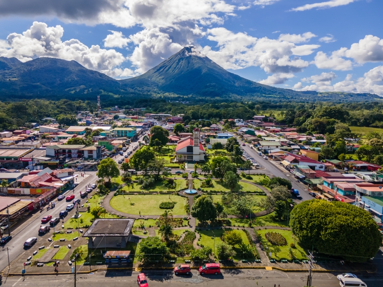 Aerial view of San Carlos la Fortuna Town in Costa Rica.